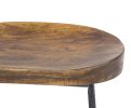 28 Inch Bar Stool with Mango Wood Saddle Seat, Iron Rod Legs, Brown and Black