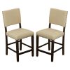 25 Inch Counter Height Chairs, Set of 2, Brown Solid Wood Frame, Beige Linen Upholstery with Nailhead Trim