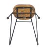 28 Inch Bar Stool with Mango Wood Saddle Seat, Iron Rod Legs, Brown and Black