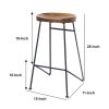28 Inch Bar Stool with Mango Wood Saddle Seat, Iron Rod Legs, Brown and Black