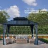 10x12ft Gazebo Double Roof Canopy with Netting and Curtains, Outdoor Gazebo 2-Tier Hardtop Galvanized Iron Aluminum Frame Garden Tent for Patio, Backy