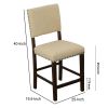 25 Inch Counter Height Chairs, Set of 2, Brown Solid Wood Frame, Beige Linen Upholstery with Nailhead Trim