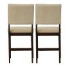 25 Inch Counter Height Chairs, Set of 2, Brown Solid Wood Frame, Beige Linen Upholstery with Nailhead Trim