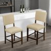 25 Inch Counter Height Chairs, Set of 2, Brown Solid Wood Frame, Beige Linen Upholstery with Nailhead Trim