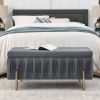 Elegant Upholstered Velvet Storage Bench with Cedar Wood Veneer, Large Storage Ottoman with Electroplate Iron Legs for Hallway Living Room Bedroom, Gr
