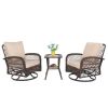 3 Pieces Patio Furniture Set, Outdoor Swivel Gliders Rocker, Wicker Patio Bistro Set with Rattan Rocking Chair, Glass Top Side Table and Thickened Cus