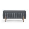 Elegant Upholstered Velvet Storage Bench with Cedar Wood Veneer, Large Storage Ottoman with Electroplate Iron Legs for Hallway Living Room Bedroom, Gr