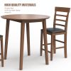3PCS Retro Round Counter Height Drop-Leaf Table with 2 Upholstered Chairs Rubber wood Dining Table Set Pub Set with PU leather Cushion for Small Space