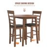 3PCS Retro Round Counter Height Drop-Leaf Table with 2 Upholstered Chairs Rubber wood Dining Table Set Pub Set with PU leather Cushion for Small Space