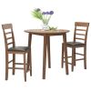 3PCS Retro Round Counter Height Drop-Leaf Table with 2 Upholstered Chairs Rubber wood Dining Table Set Pub Set with PU leather Cushion for Small Space