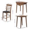 3PCS Retro Round Counter Height Drop-Leaf Table with 2 Upholstered Chairs Rubber wood Dining Table Set Pub Set with PU leather Cushion for Small Space